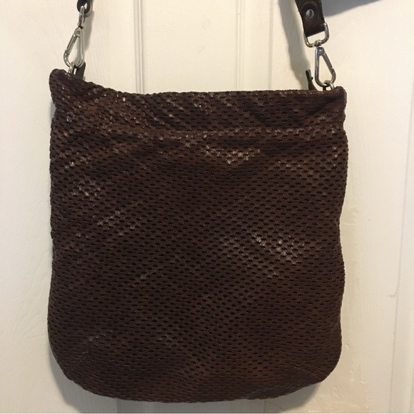 M0851 Brown Perforated Leather Crossbody Bag - Picture 4 of 12